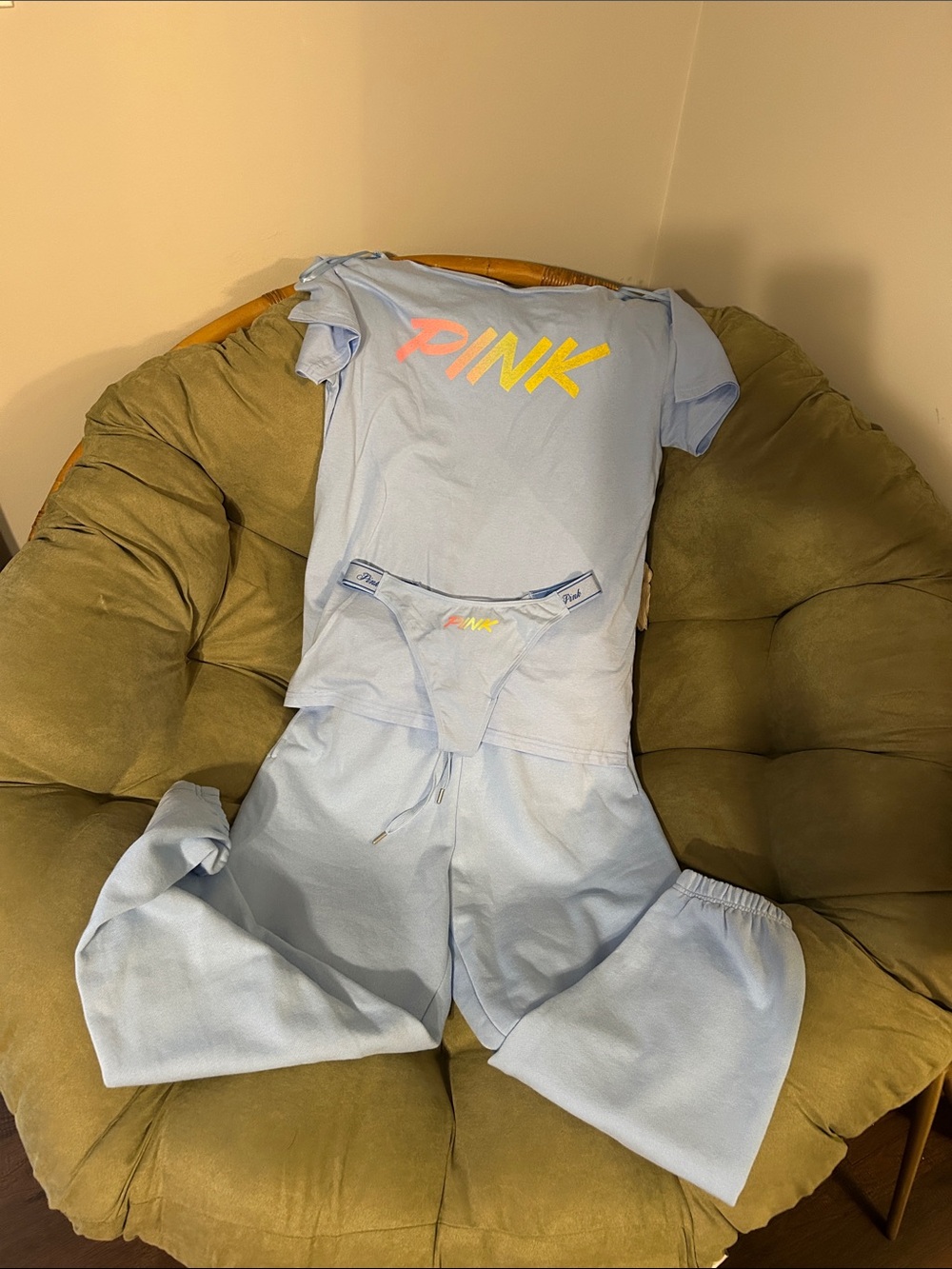 PINK Victoria's Secret Light Blue Logo Set with Multicolor Script